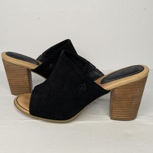BORN Ingrid Soft Suede  Block Heel Mules in Black Size 8